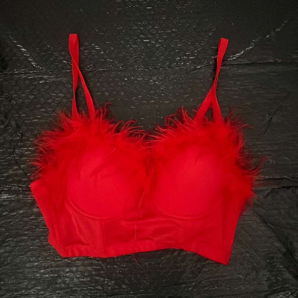 Kaylee Kollection Red Feathered Crop-top